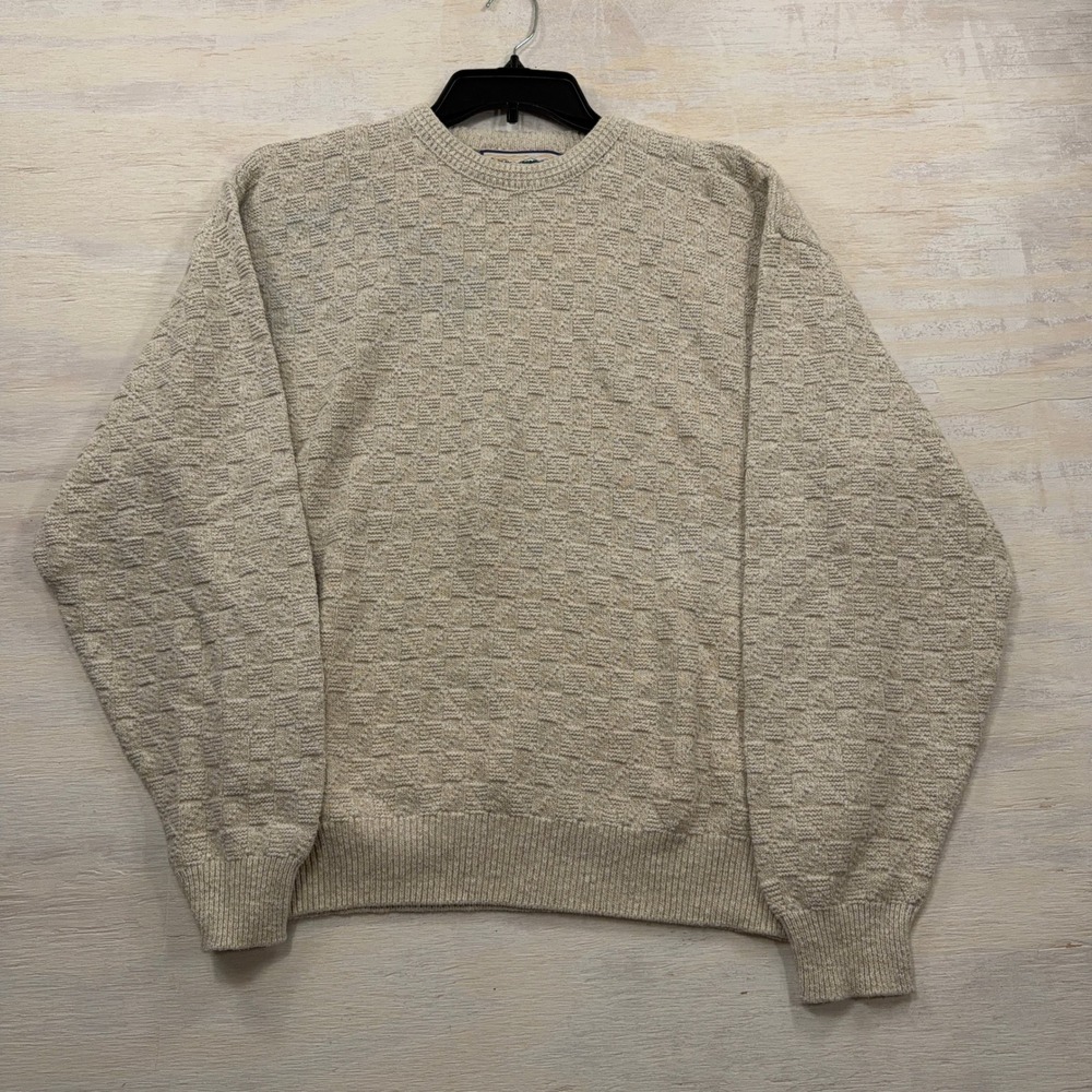 Shenandoah Sweater Crewneck XL Textured Basketweave Knit Oatmeal Beige Mens